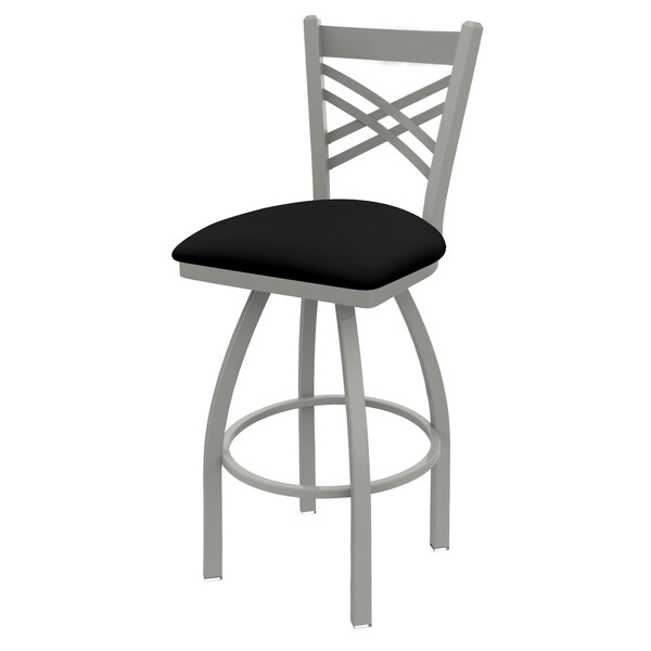 25" Swivel Counter Stool, Nickel Finish, Black Vinyl Seat